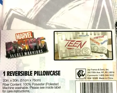 KIDS MARVEL SECRET WARRIORS TEEN HEROES REVERSIBLE PILLOWCASE 20in X 30in • $9.88