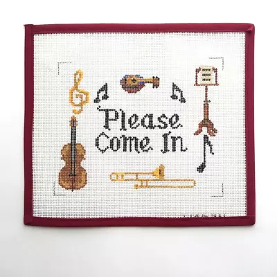 Handpainted Needlepoint Canvas Please Come In Sign Musical Instruments 13 Mesh • $36