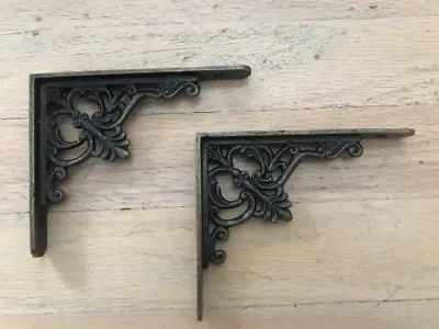 Set Of 2 Small Oil Rubbed Bronze Floral Ornate Shelf Brackets - Old World Tuscan • $14.99