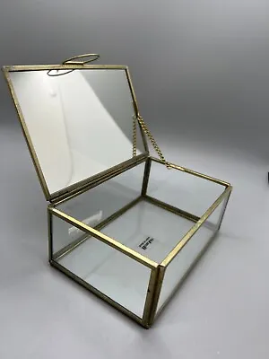 Golden Monroe Glass Display Box Jewelry Case With Hinged Mirror Top Lid  HomArt • $29.99