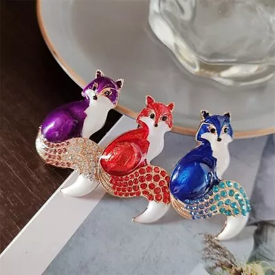 Crystal Enamel Sitting Fox Animal Brooch Pin Women Costume Jewellery Party Gift • $3.55