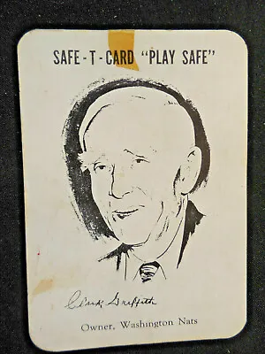 $95 • Buy 1948-50 Safe-T-Card Police Washington Senators Clark Griffith Owner Hall O Famer
