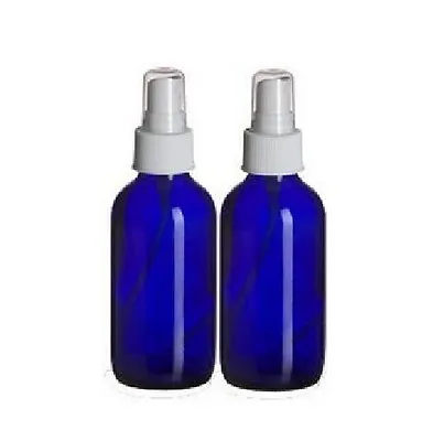 2 NEW 4 Oz. Cobalt Blue Boston Round GLASS Spray Bottle Fine Mist Sprayer  • $7.95