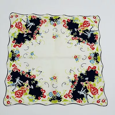 Vintage Romantic Couple Dancing Party Handkerchief Floral Hand Rolled Hanky 15” • $29.99