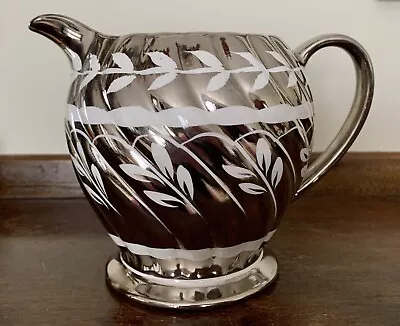 Sadler Silver Luster Mercury Ceramic Pitcher White Leaf Vintage 1601 J • $19.50