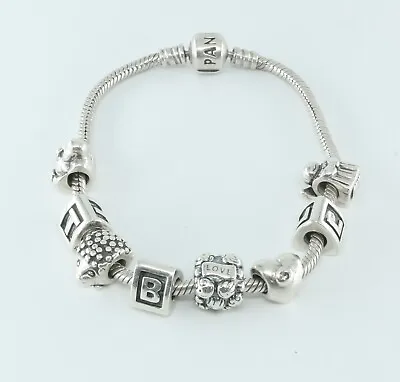 Pandora Moments Sterling Silver Snake Chain Bracelet With 8 Asst Charms • $149