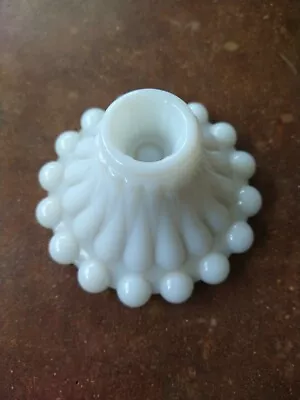 Mid Century White Milk Glass Candle Holder With Hobnail Bottom And Old Bead Drop • $7.50