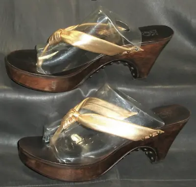 KORS Michael Kors Women's Gold Glove Leather Thong Mule Sandal Clog Shoes Sz 8M • $44.99