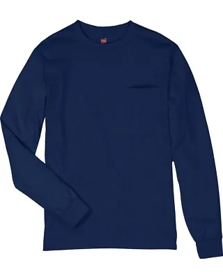 New Navy Hanes - Tagless Long Sleeve T-Shirt With A Pocket - 5596 • $6