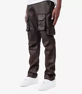 *NEW* Men Copper Rivet Utility Cargo Wax Coated Jeans Pants Brown (313033) • $46.30