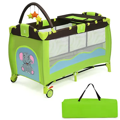 Folding Baby Crib Mobile Infant Nursery Bed Bassinet Cradle Playpen Play Yard • $85