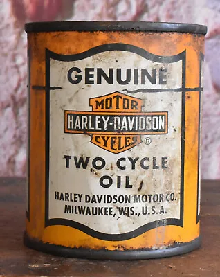 Vintage HARLEY DAVIDSON HD MOTORCYCLE TWO CYCLE MOTOR OIL ADVERTISING TIN CAN • $595