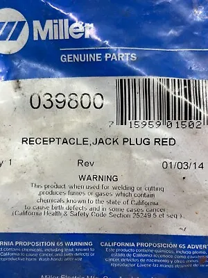 Miller OEM RedReceptacle Jack Plug #039800 New Pre Owned Unopened • $29.95