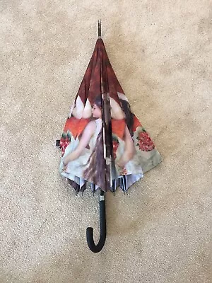 An Oversized Portrait Design Quick OpenCrook Handle Walking Stick Umbrella BNWT • £12.99