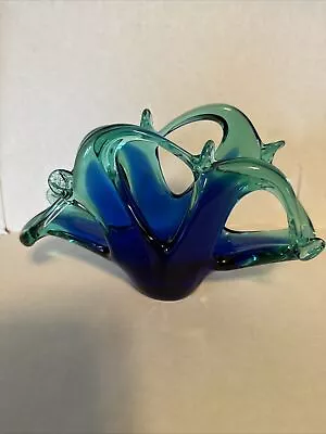 Murano Art Glass Blue Green Crystal Napkin Holder - Envelope Holder Italy Craft • $30