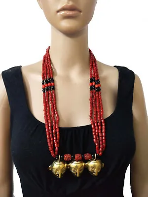 N6309 Ethnic Brass Naga Head Hunter Tibetan Tribal Gypsy Necklace Gift Jewelry • $19.88