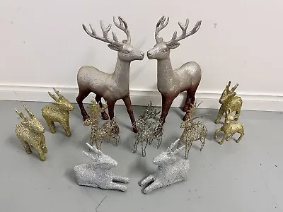 Bulk Christmas Reindeer Decorations Glitter Large And Small Lot Of 11 • $48