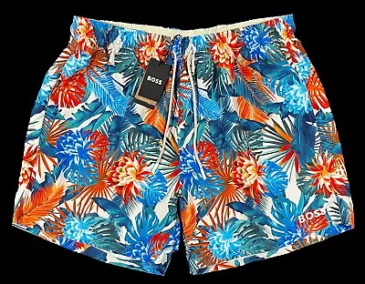 Men's HUGO BOSS Khaki Colors Floral Swim Trunks Swimsuit M Medium NWT NEW TURTLE • $69.99