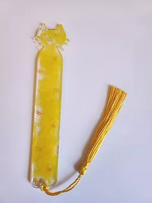 Cat Sparkle Resin Bookmark With Tassel Yellow Swirls With Glitter Stars  • £4.50