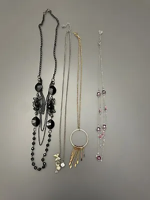Lot Of 4 Long Bead Necklaces Beaded Statement Costume Fashion Jewelry Black Gold • £12.29