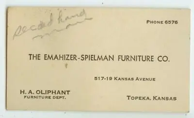 £9.71 • Buy C1930s Topeka Kansas Emahizer-Spielman Furniture Co Business Card - Second-hand