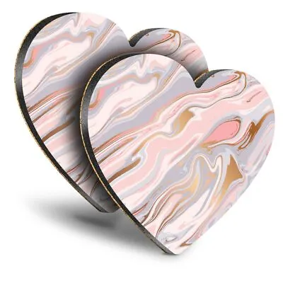 £4.99 • Buy 2x Heart MDF Coasters - Pink Grey Art Deco Marble  #14723