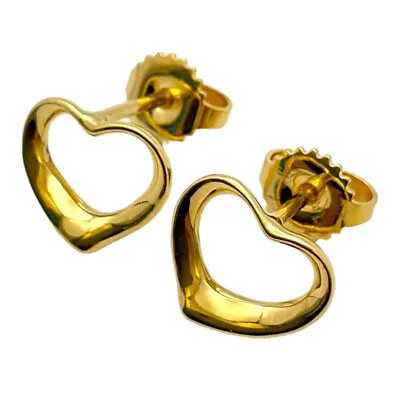 Auth Tiffany & Co. Stud Earrings Elsa Peretti 18K Yellow Gold Open Heart • $404