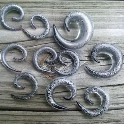 Silver Dichroic Glass Ear Spirals Stretchers Gauges Plugs - Small • $10