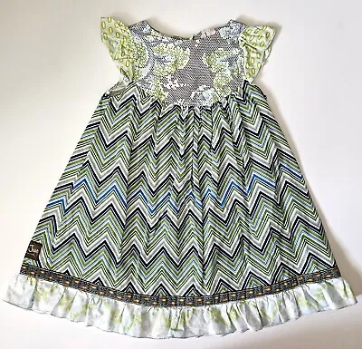 Matilda Jane Platinum 6 Ziggity Chevron Floral Flutter Dress LA1-152 • $25.49