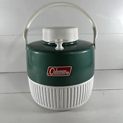 Vintage Coleman 1-Gallon Green & White Water Cooler Jug W/Cup Made In USA  READ • $22