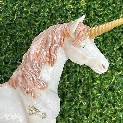 Unicorn Model Toy Cake Decorating Plastic Pink White Gold Ornament - 15cm Length • £8