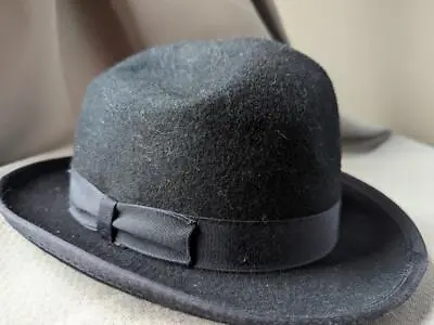 Vintage USA Made NEW YORK HAT COMPANY Black Wool 7-1/4 Top Hat FEDORA Felted • $59.95