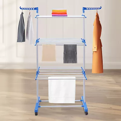 Laundry Clothes Drying Rack Folding Garment Rolling Dryer Hanger Heavy Duty • $38