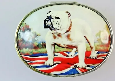 British Bulldog Union Jack Flag Silver Oval Pill Box • £95