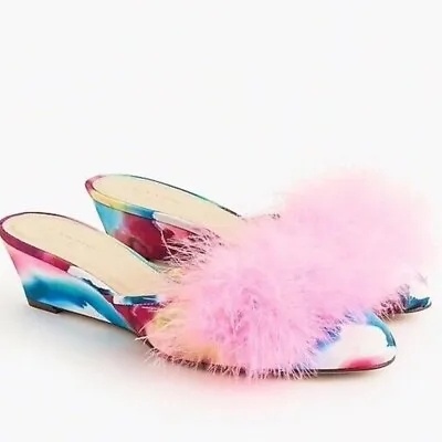 J. Crew COLLECTION BLANCHE MARABOU MINI WEDGE MULES  5 • £67.55