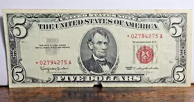 1963 $5 Legal Tender STAR Note Red Seal Free Shipping • $24.61