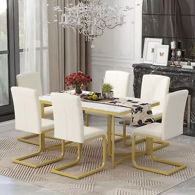 7-Piece Dining Table Set Kitchen Table Set With Marble Sticker Table & 6 Chairs • $479.99