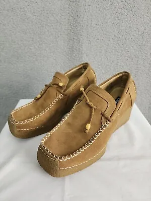 Vtg Candie’s Womens 7.5 Tan Suede Leather Rubber Wedge  Shoes Y2K Retro 90 • $25