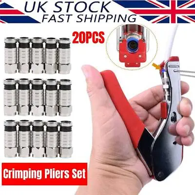 F-Type Compression Crimping Rotary Coaxial Cable Cutter Tool+20x Crimp Connector • £13.59