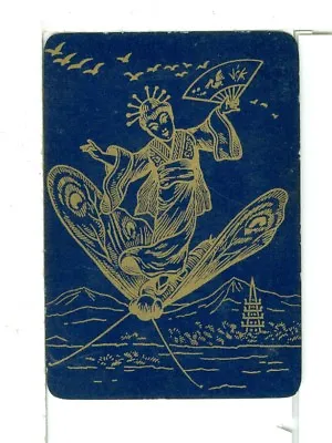 Single Playing Card Vintage Antique Lacquer  Japanese Lady  JA-1-1 C Blue/Gold • $8