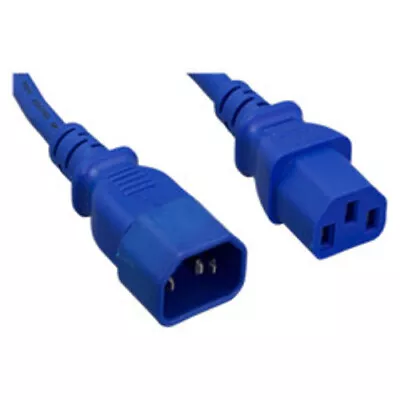 Computer / Monitor Power Extension Cord Blue C13 To C14 14AWG15 Amp 2 Foot • $13.09