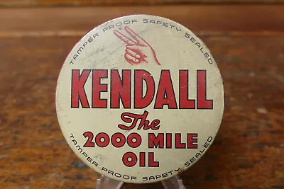 Vintage 1940s KENDALL 2000 Motor Oil Tin Litho Oil Can Cap Lid Advertising Sign • $49.95