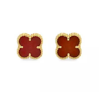 VAN CLEEF & ARPELS 18k Yellow Gold Carnelian Alhambra Earrings 2.6g • $2899