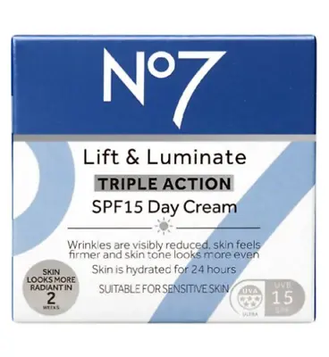 No7 Lift & Luminate Triple Action SPF 15 Day Cream 50ml New • £18.99