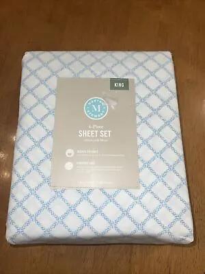 ⭐NEW⭐ Martha Stewart KING Bed Sheet Cotton-Rich Blend 4 Piece Set Blue Weave • $39.99