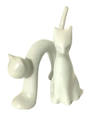 MCM Naaman Israel 2 White CAT Figurines 1 Sitting 1 Stretching Porcelain 3 H 3 W • $34.99