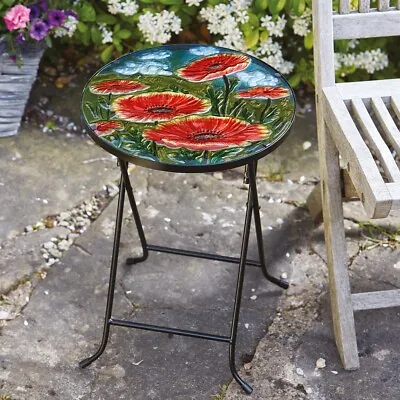 Foldable Poppy Design Garden Bistro Table With Hand Painted Floral Glass Top • £31.95