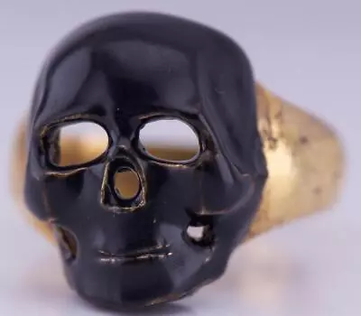 Antique WWI Gilt Silver Enamel Pilot Skull Ring Memento Mori-19th Death Regiment • $1900