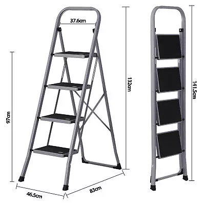 4 Step Ladder With Anti-Slip Wide Pedal Convenient Handgrip For Home Use Grey • $46.58