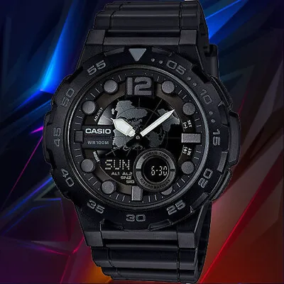 Casio AEQ-100W-1BV Mens Black 100M World Time Digital/ Analog Sports Watch New • $32.99